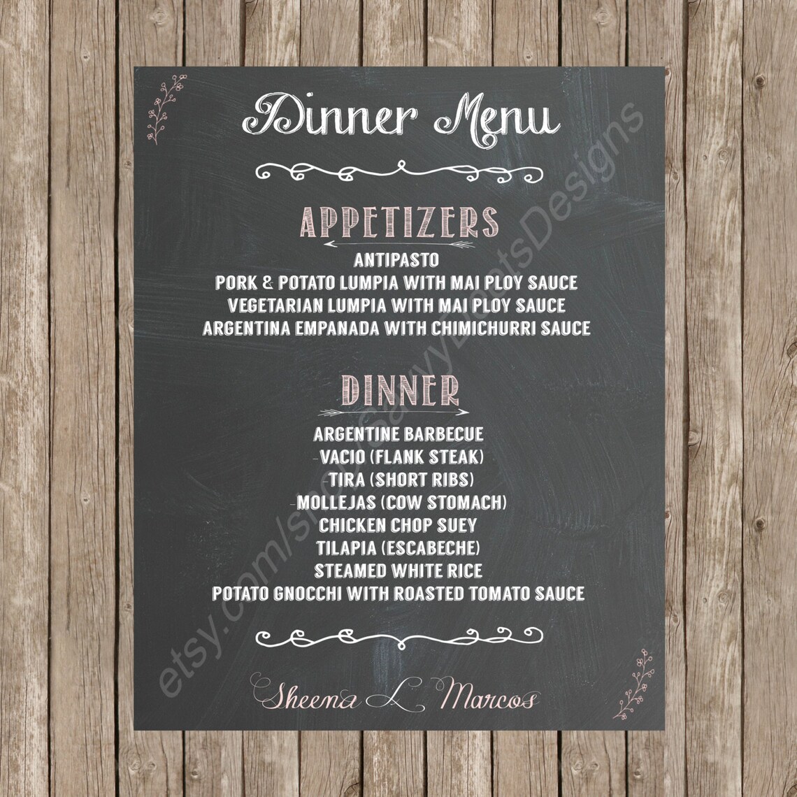 Wedding Dinner Menu Chalkboard Sign Printable Chalkboard Etsy