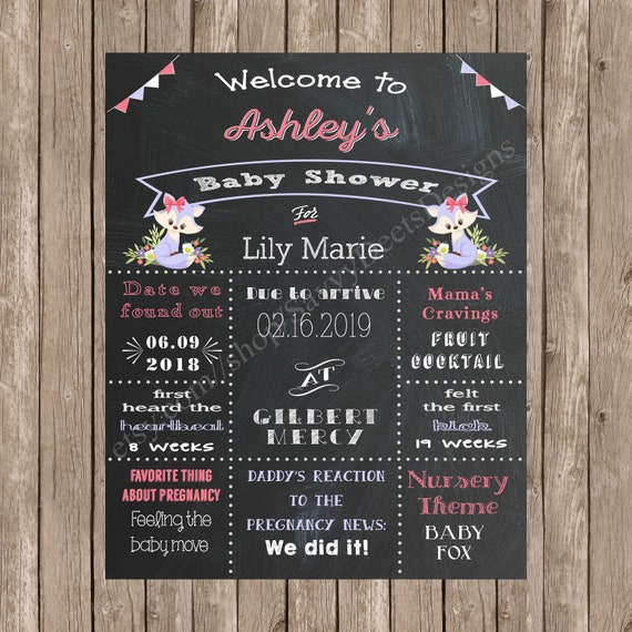 Baby Girl Fox Baby Shower Sign Printable Mommy To Be Etsy