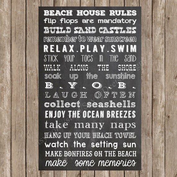 Chalkboard Beach House Rules Sign - Digital Wall Art