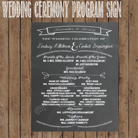 Chalkboard Wedding Sign Set Chalkboard Wedding Program Etsy