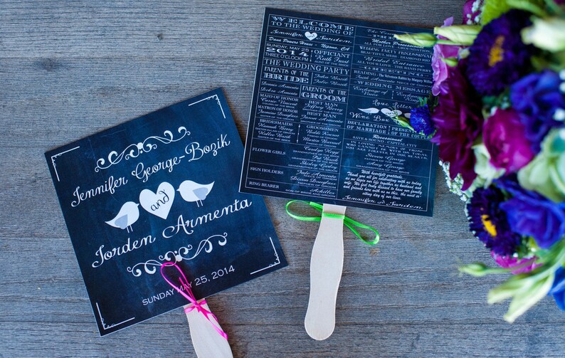 Chalkboard Wedding Fan Program Printable Wedding Program Fan Etsy