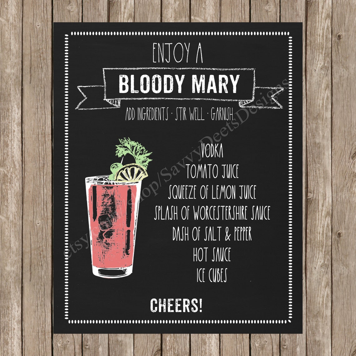 Bloody Mary Bar Chalkboard Sign Printable Bloody Mary Sign - Etsy
