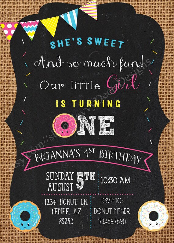 Donut Birthday Party Invitation Chalkboard Donut Birthday Etsy
