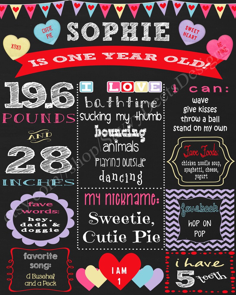 Valentine/'s Day Chalkboard Birthday Sign Valentine/'s Day Birthday Valentine/'s Day Chalkboard Birthday Poster Sweetheart First Birthday