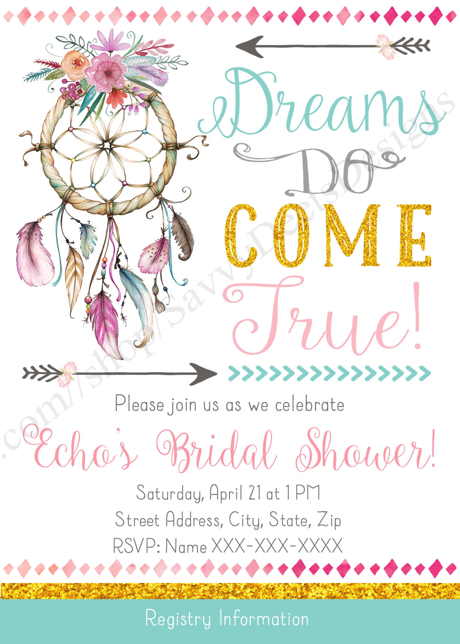 Dream Catcher Bridal Shower Invitation Dream Catcher Tribal Etsy