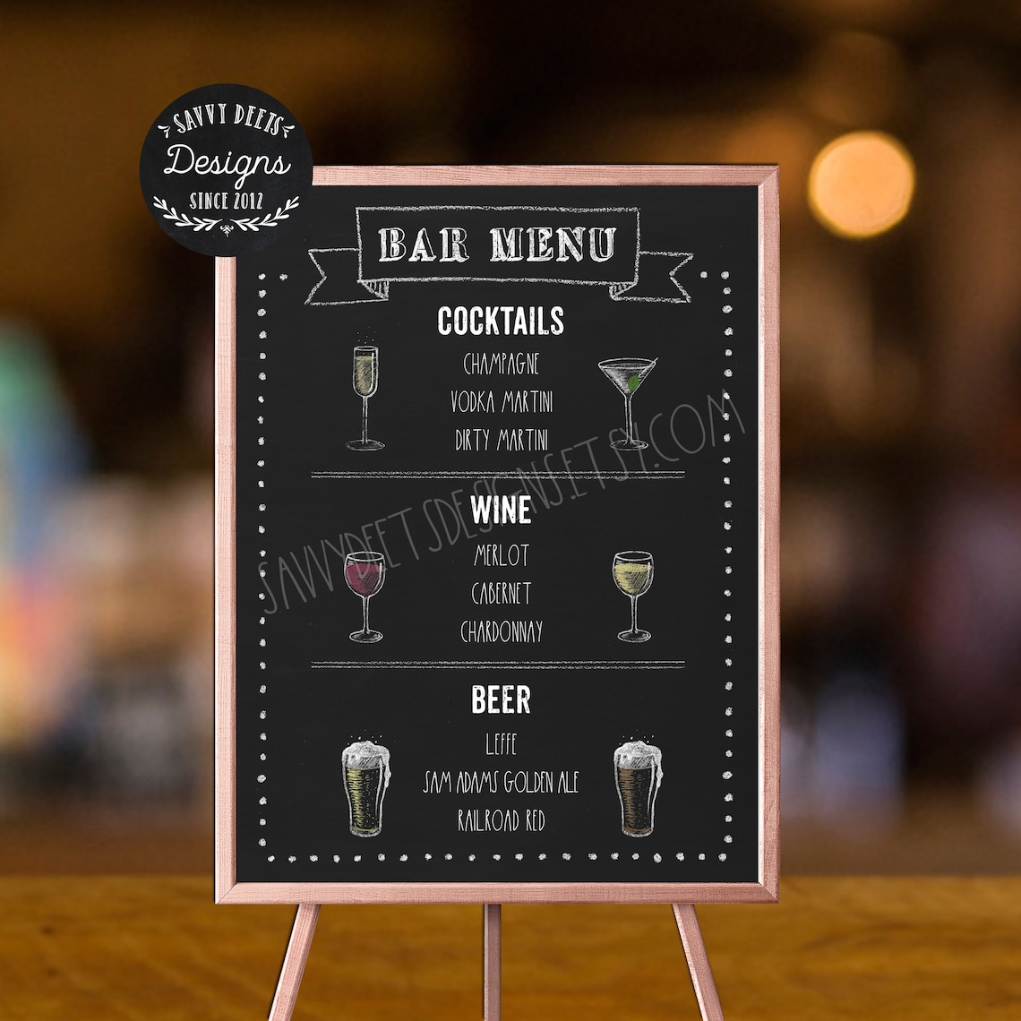 Chalkboard Bar Menu Sign Printable Wedding Beverage Menu Etsy