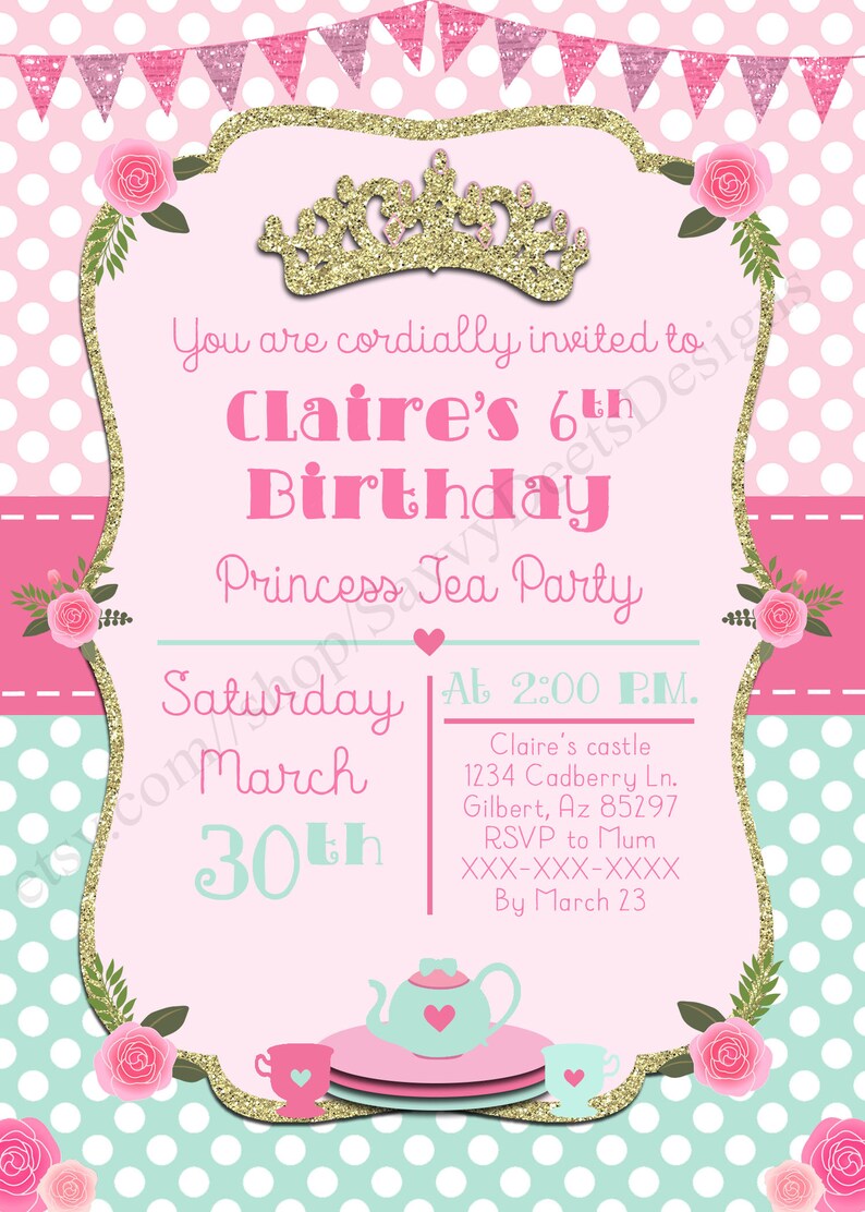 Princess Tea Party Birthday Invitation Printable Tea Party | Etsy