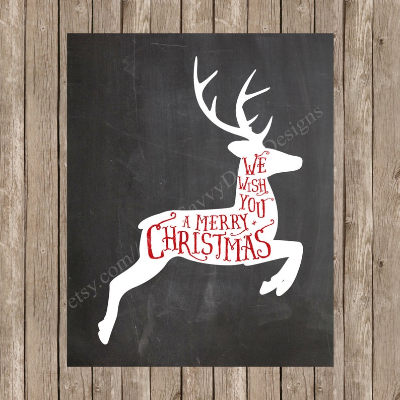 Chalkboard Reindeer Silhouette Printable Wall Art Christmas Etsy