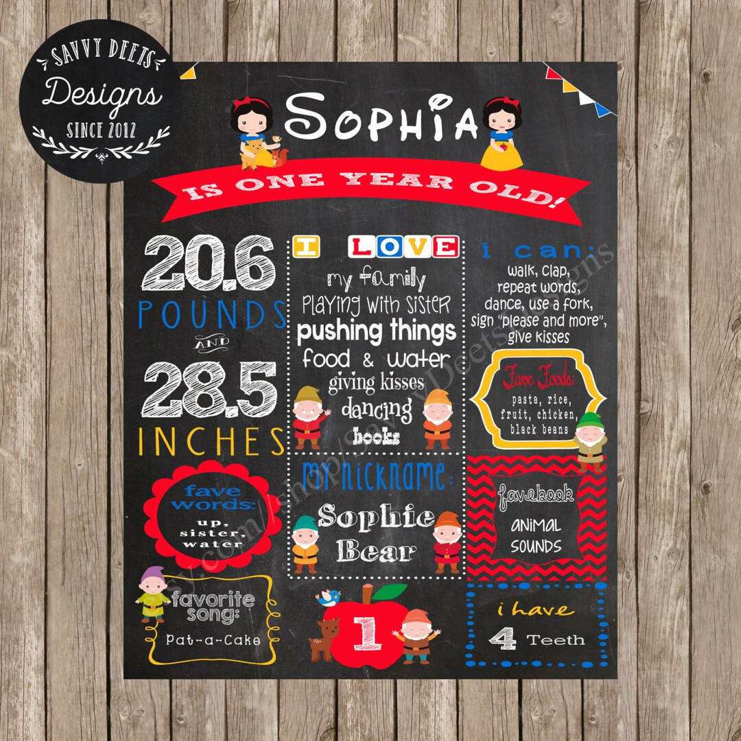 Snow White Birthday Sign Printable Snow White First Birthday - Etsy