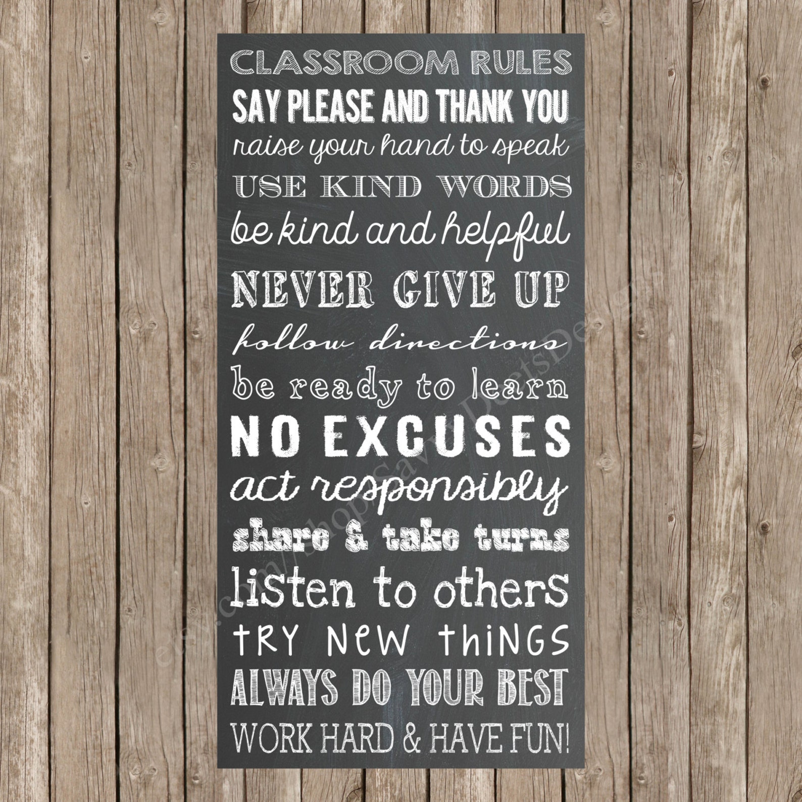 Chalkboard Classroom Rules Printable Sign Classroom Rules Etsy