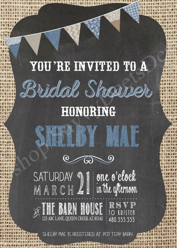 Denim Lace Burlap Bridal Shower Invite Printable Etsy