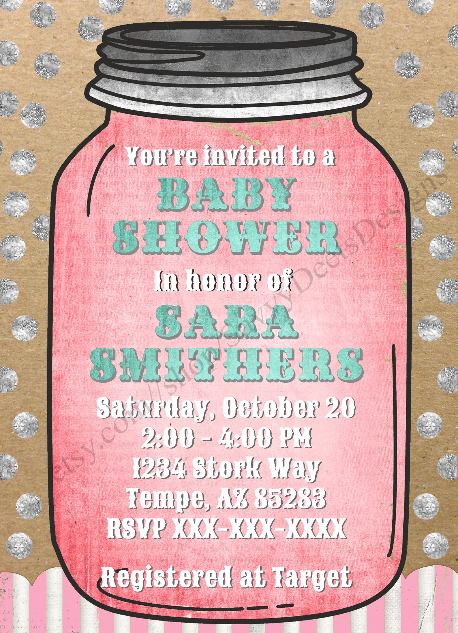 Pink Mason Jar Baby Shower Invitation Baby Shower Invitation Etsy