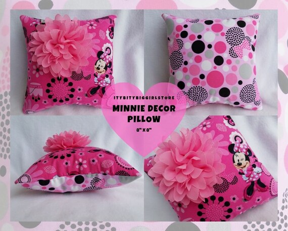 Pink Minnie Bed Decor Pillow Minnie Mouse Pillow With Flower Small Birthday Girl Pillow