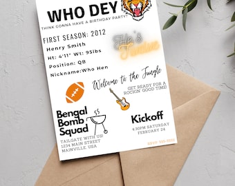 Bengals Birthday Invitation Template - Customizable Canva Template - Kids Birthday Invitation Template - Who Dey! Personalize for free!