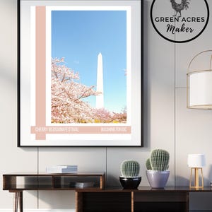 Washington DC Cherry Blosdom Photo Poster, DC wall art,  National Monument Art Print, Washington Monument photo, USA Travel, Capital City