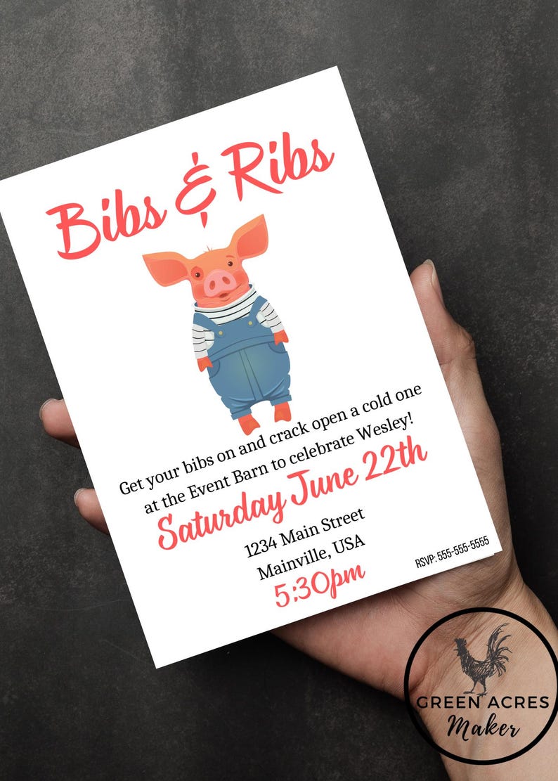 Customizable Bibs & Ribs Summer Party Invitation Template - Canva ...
