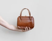 Vintage leather handbag, womens rusty brown handbag from 60s, Marquessa brown leather bag