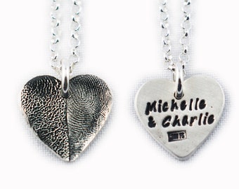 Fine Silver Pet Paw & Fingerprint Heart Pendant Necklace