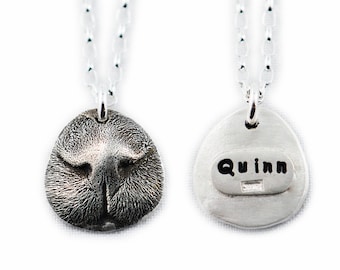 Silver Cat Nose Print Pendant Necklace - Your Cat's ACTUAL nose print in PURE silver - Cat Lover Necklace, Cat Nose Print Jewelry