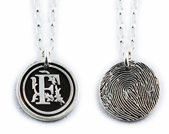 Fingerprint Necklace, Fingerprint Jewelry, Monogram Necklace - Silver Fingerprint Pendant using an ink print - Memorial fingerprint jewelry