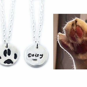 Silver Cat or Dog Paw Print on a Custom Pendant Necklace - Pet Memorial Jewelry, Dog or Cat Lover, Pet Jewelry, Paw Print Jewelry