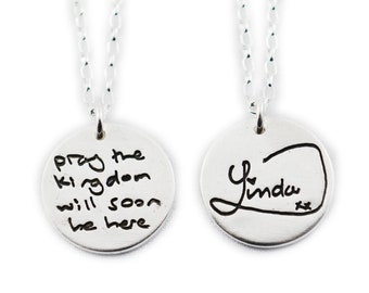 Handwriting Necklace – Fine Silver Memorial Signature Pendant