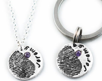 Collier pendentif empreinte digitale en argent fin, nom personnalisé, pierre de naissance