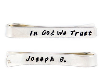 Hand Stamped Sterling Silver Tie Clip – Custom Message, Gift for Him