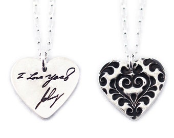 Memorial Jewelry Signature Necklace Your Loved One's Actual Writing or Signature on a Silver Pendant - Handwriting Jewelry