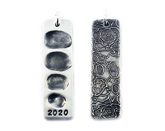 Fingerprint Necklace, Fingerprint Jewelry - Hidden Fingerprint Pendant with name and design of choice on the front - Rectangle