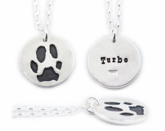 Silver Cat or Dog Paw Print on a Custom Pendant necklace / keychain - Pet Memorial Jewelry, Dog or Cat Lover, Pet Jewelry, Paw Print Jewelry