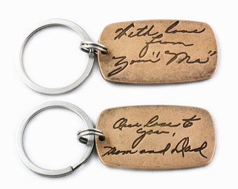 Personalized Handwriting Keychain – Bronze Memorial Jewelry, Double Sided