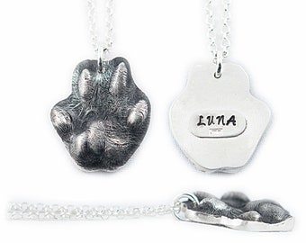 3D Silver Paw Print Necklace - YOUR Cat or small Dog's Actual Paw Print, Pet Jewelry, Dog Paw Print, Pet Memorial Jewelry