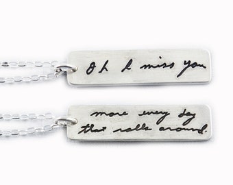 Memorial Jewelry Signature Necklace Your Loved One's Actual Writing or Signature on a Silver Rectangular Pendant - Handwriting Jewelry