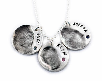 Fingerprint Necklace, Fingerprint Jewelry - Fingerprint Pendant with name and with or without birthstone