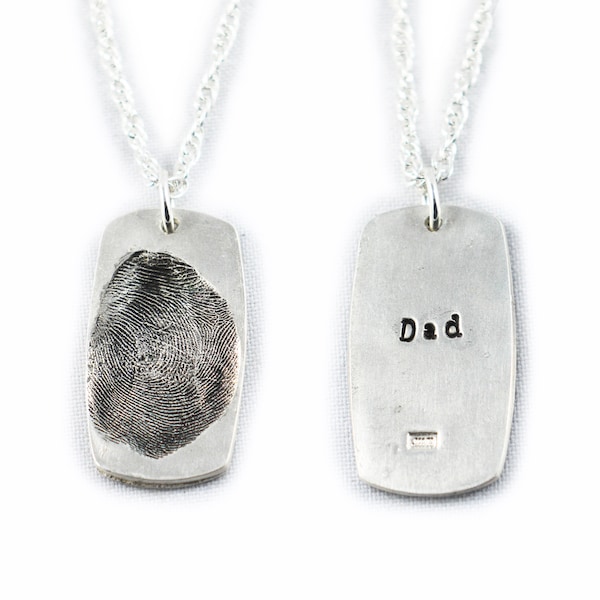Fingerprint Necklace, Fingerprint Jewelry - Silver Fingerprint Pendant using a mold impression kit - Memorial fingerprint jewelry, For Him
