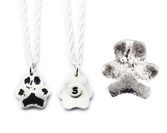 Silver Cat or Dog Paw Print on a Custom Pendant Necklace - Actual Paw Print - Pet Memorial Jewelry, Dog or Cat Lover, Paw Print Jewelry