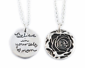 Memorial Jewelry Signature Necklace Your Loved One's Actual Writing or Signature on a Single Sided Silver Pendant - Handwriting Jewelry