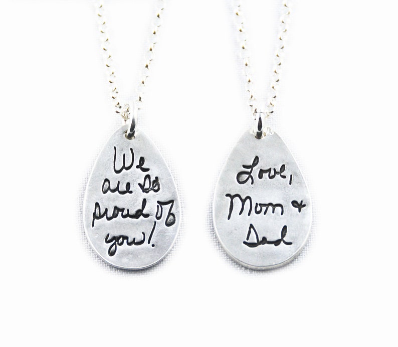 Memorial Jewelry Signature Necklace Your Loved One's Actual Writing or Signature on a Tear Drop Silver Pendant Handwriting Jewelry image 6