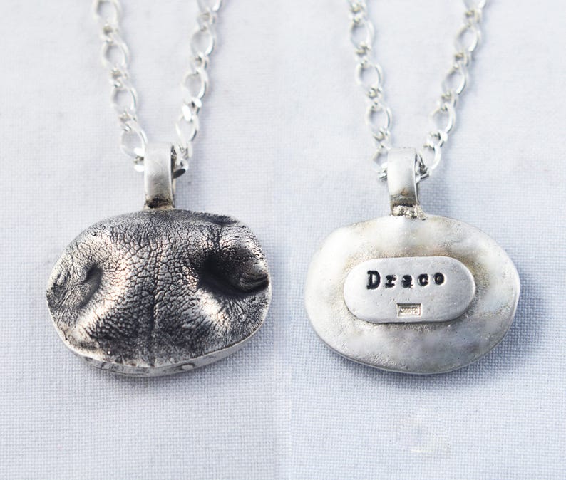 3D Silver Dog Nose Print Pendant on a keychain or necklace
