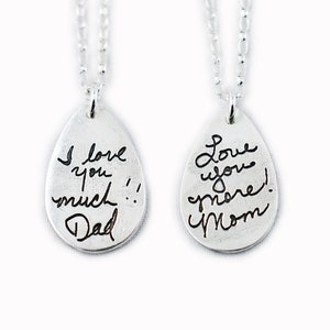 Memorial Jewelry Signature Necklace Your Loved One's Actual Writing or Signature on a Tear Drop Silver Pendant Handwriting Jewelry image 3