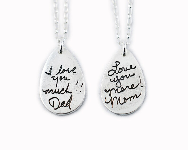 Memorial Jewelry Signature Necklace Your Loved One's Actual Writing or Signature on a Tear Drop Silver Pendant Handwriting Jewelry image 3