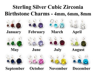 ADD ON to Jewelry: Sterling Silver Cubic Zirconia Birthstone Charms