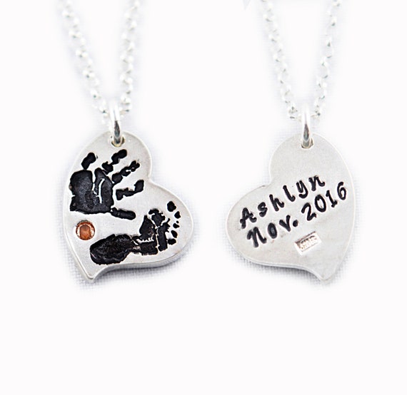 Footprint necklace clearance with birthstone