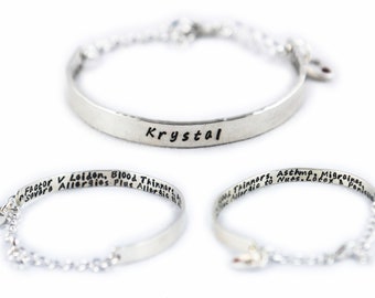 Medical Alert Bracelet and ID Bracelet Sterling Silver Custom Made - Women, Teens and Children's Bracelet