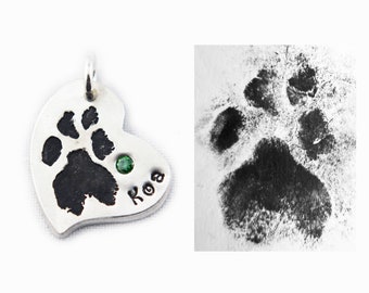 Cat Paw Print Necklace, Dog Paw Print Necklace, Pet Paw Print Jewelry, Pet Memorial Jewelry, Silver Paw Print Pendant made from a Picture