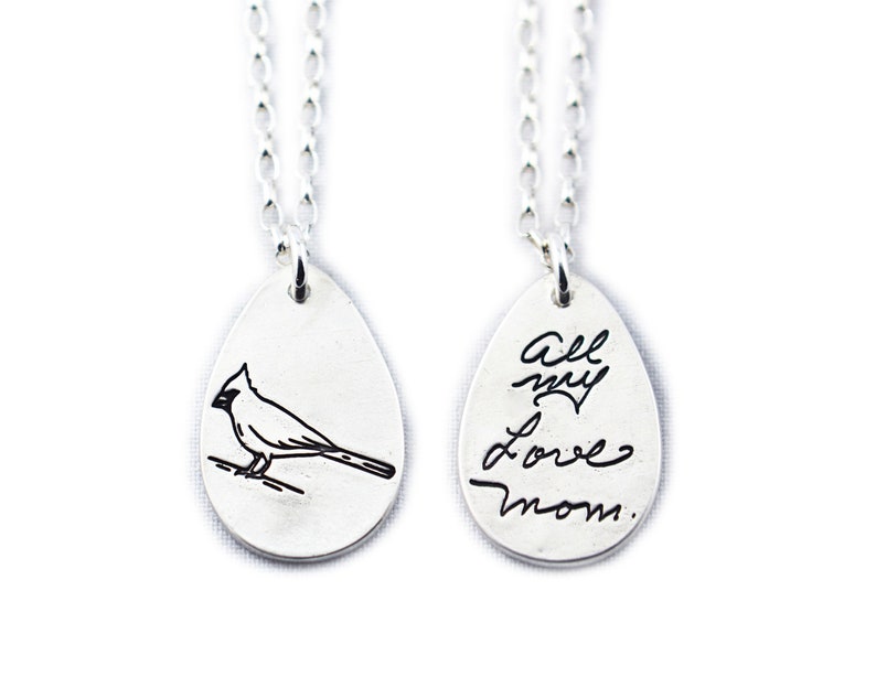 Memorial Jewelry Signature Necklace Your Loved One's Actual Writing or Signature on a Tear Drop Silver Pendant Handwriting Jewelry image 5