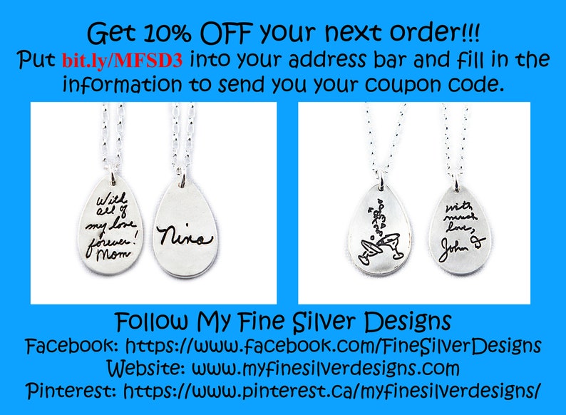 Memorial Jewelry Signature Necklace Your Loved One's Actual Writing or Signature on a Tear Drop Silver Pendant Handwriting Jewelry image 10