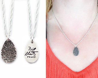 Small Silver Fingerprint Pendant - Signature Necklace - Memorial Jewelry for Men and Women - Fingerprint Jewelry