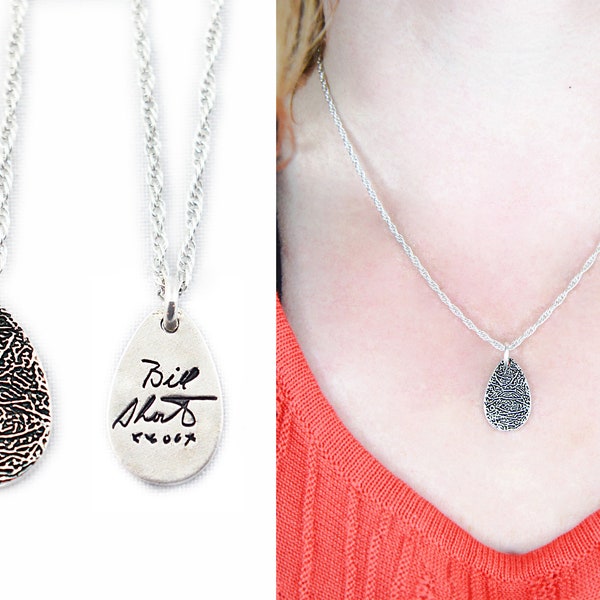 Small Silver Fingerprint Pendant - Signature Necklace - Memorial Jewelry for Men and Women - Fingerprint Jewelry